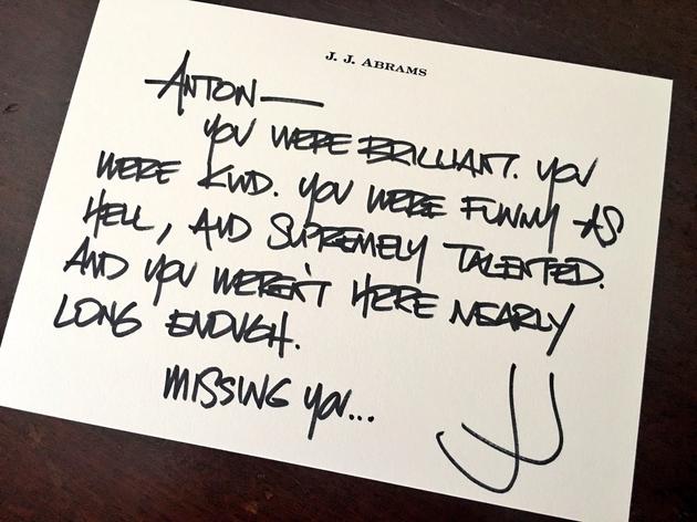 J·J·艾布拉姆斯亲笔哀悼信