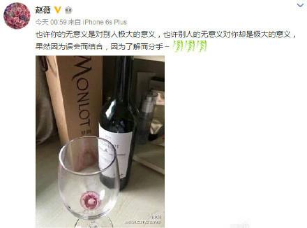 赵薇深夜发微博：因误会而结合 因了解而分手