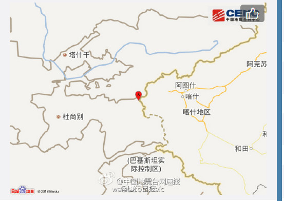 中国新疆边境地区附近发生6.7级左右地震