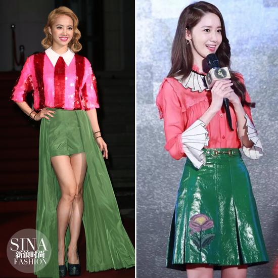 蔡依林和林允儿示范红配绿也能很时髦