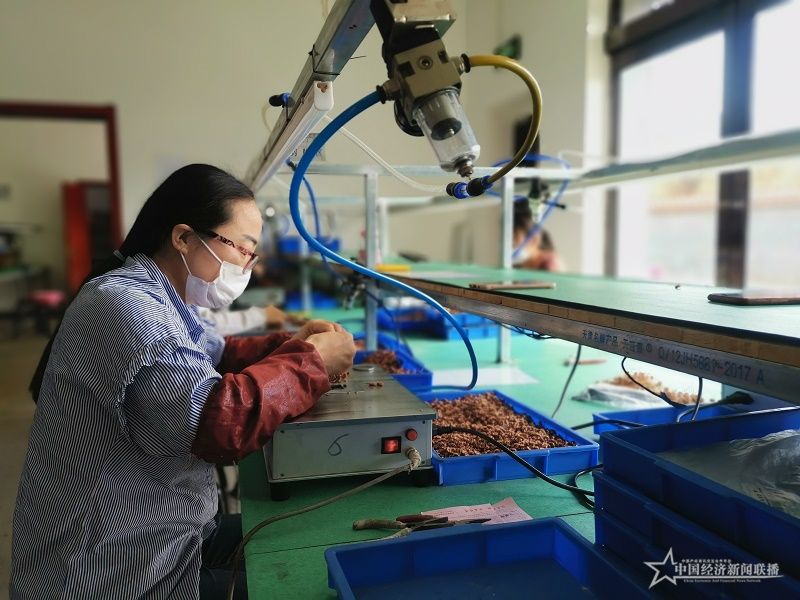 中磁尚善科技有限公司扶贫车间复工复产,有50多名贫困人口在家门口实现就业,主要从事电子产品绕线加工,每月工资1500元左右。王燕华摄.jpg